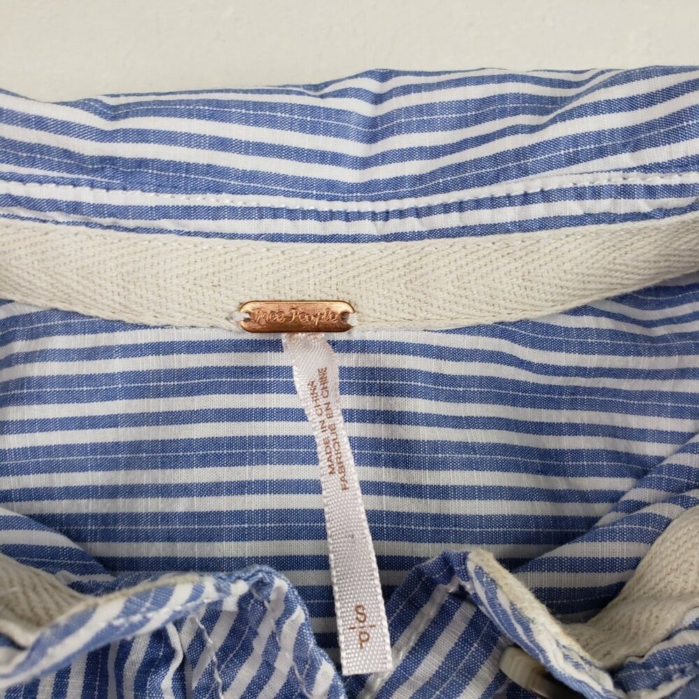 Free People Starfish Mini Shirt Dress Women Small Blue Striped Ruffle Button Up - Picture 9 of 13